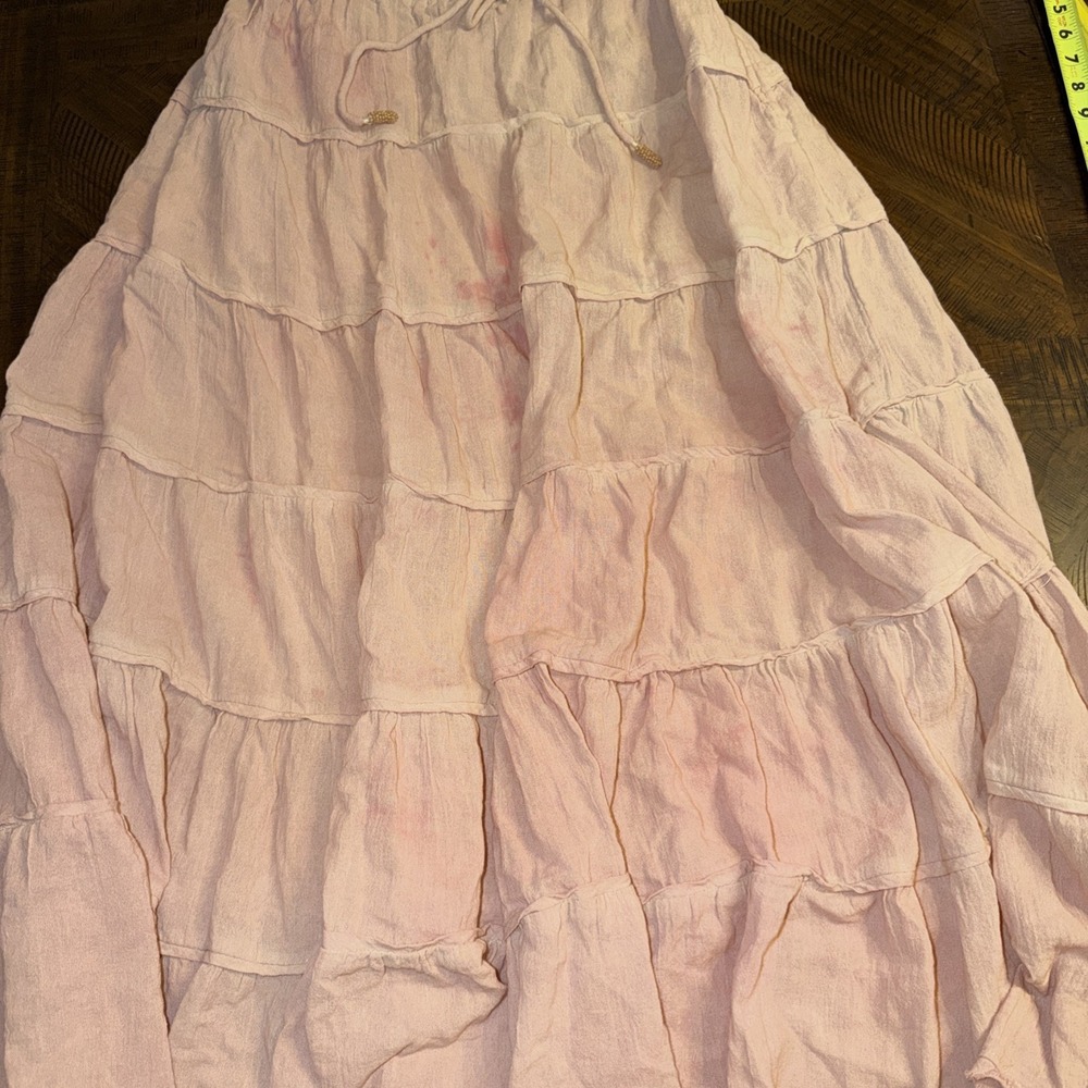 Free People Maxi Skirt Simply Smitten Blush Pink Tiered Medium Boho Whimsical - Picture 4 of 5